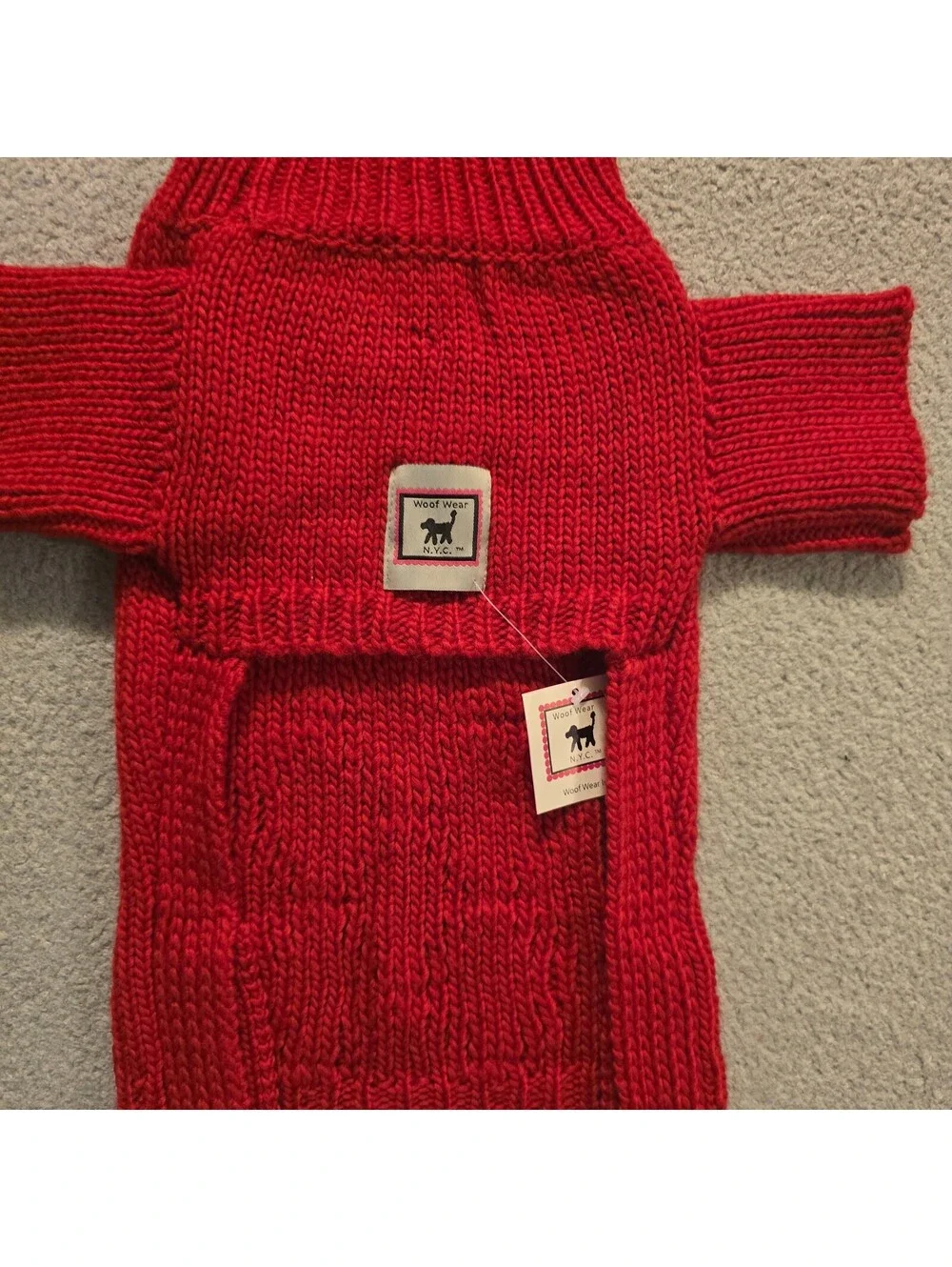 Woof Wear NYC Red Knitted Dog Sweater with Cable Knit Pattern